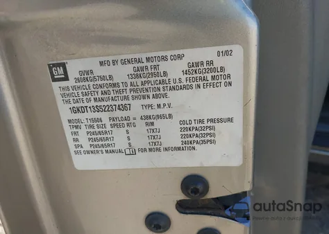 2002 GMC Envoy Sle z USA, uszkodzony, nr VIN 1GKDT13S522374367